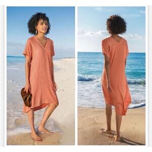 Soft Surroundings NWT Aragon Resplendent Sequin Front Flowy Dress Coral L